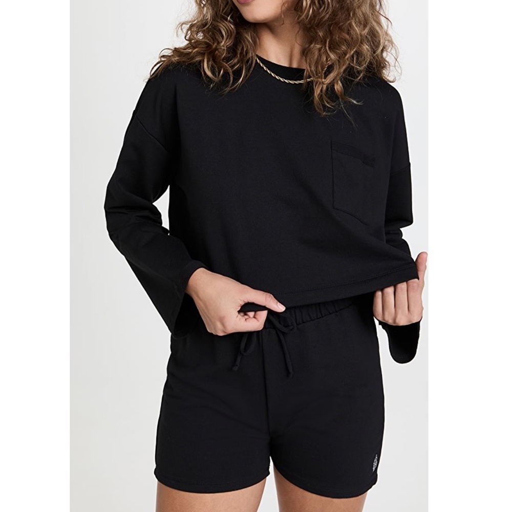 Free People NWT Sunny Set 2 Piece Sweatshirt Shorts Athleisure Set Black SM New - Picture 12 of 12